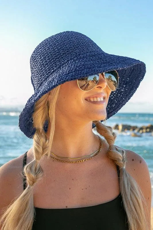 Bow Accent Woven Straw Bucket Sun Hat - Jessiz Boutique