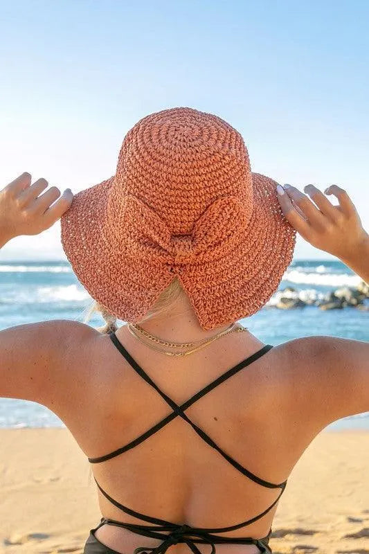 Bow Accent Woven Straw Bucket Sun Hat - Jessiz Boutique