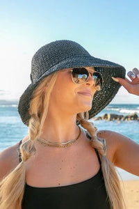 Bow Accent Woven Straw Bucket Sun Hat - Jessiz Boutique