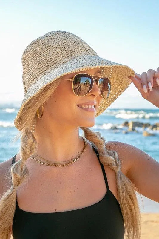 Bow Accent Woven Straw Bucket Sun Hat - Jessiz Boutique