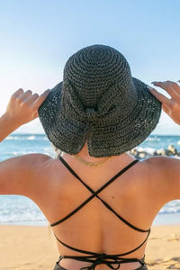 Bow Accent Woven Straw Bucket Sun Hat - Jessiz Boutique