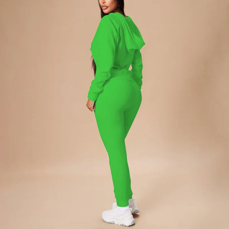 Women's 2-Piece Set Hooded Crop Top & Slim Fit Pants