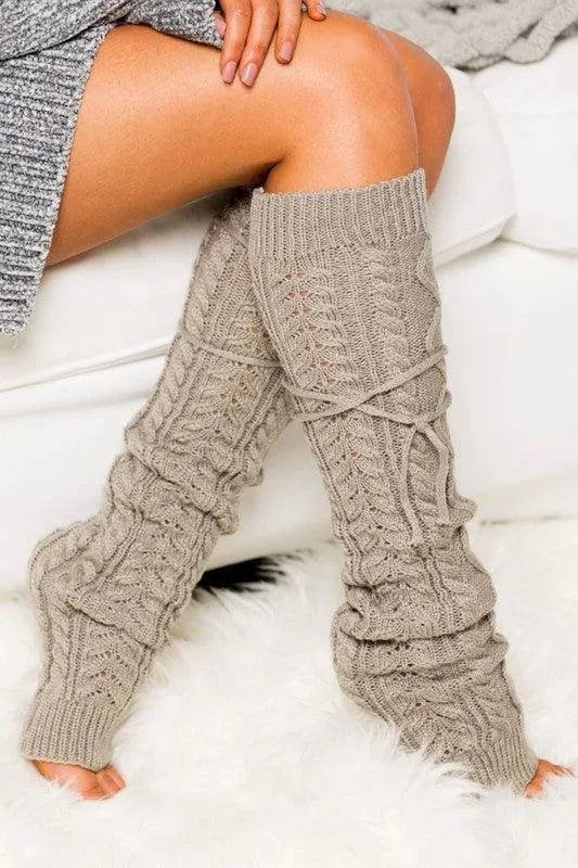 Cable Knit Long Tie Leg Warmer - Jessiz Boutique