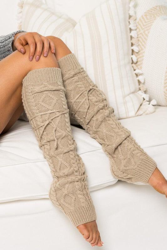 Cable Knit Long Tie Leg Warmer - Jessiz Boutique