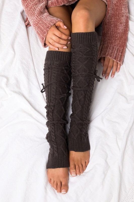 Cable Knit Long Tie Leg Warmer - Jessiz Boutique