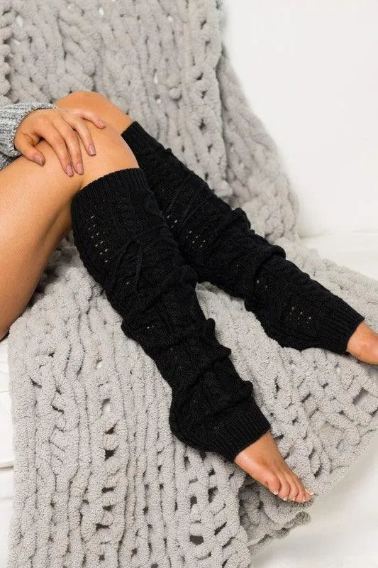 Cable Knit Long Tie Leg Warmer - Jessiz Boutique