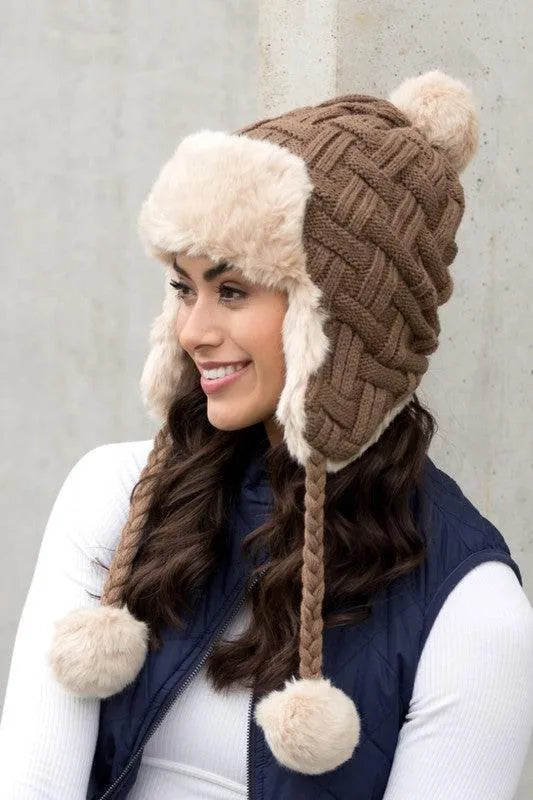 Cable Weave Pom Trapper Hat - Jessiz Boutique