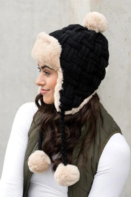 Cable Weave Pom Trapper Hat - Jessiz Boutique