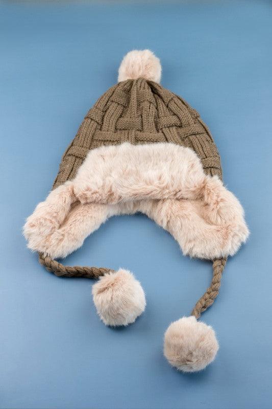 Cable Weave Pom Trapper Hat - Jessiz Boutique