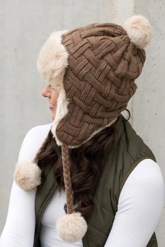 Cable Weave Pom Trapper Hat - Jessiz Boutique