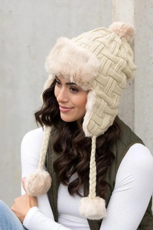 Cable Weave Pom Trapper Hat - Jessiz Boutique