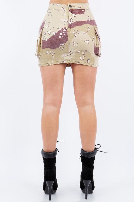 Cargo Denim Skirt in Desert Camo - Jessiz Boutique