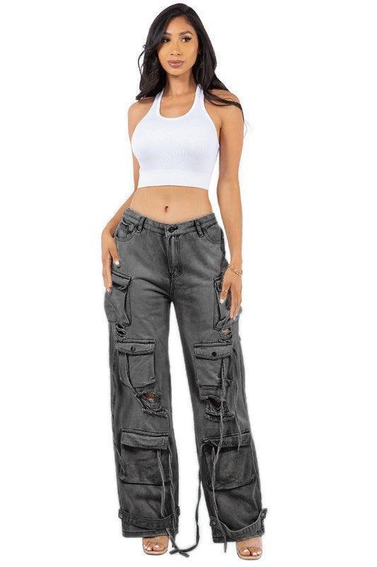 Cargo Style Denim Style Denim Pants - Jessiz Boutique