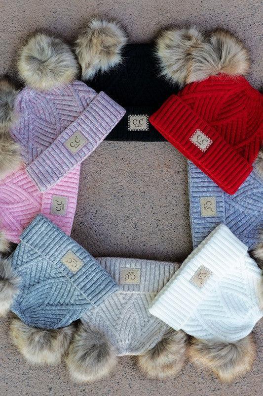 CC Baby Double Pom Criss-Cross Pattern Beanie - Jessiz Boutique