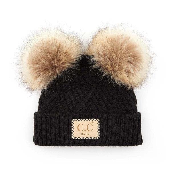 CC Baby Double Pom Criss-Cross Pattern Beanie - Jessiz Boutique