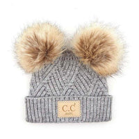 CC Baby Double Pom Criss-Cross Pattern Beanie - Jessiz Boutique