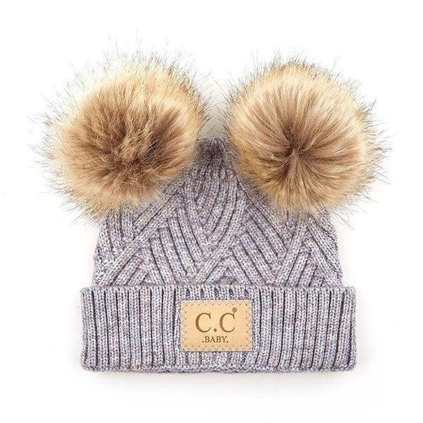 CC Baby Double Pom Criss-Cross Pattern Beanie - Jessiz Boutique