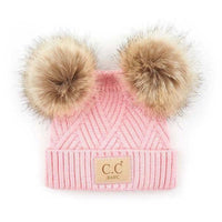 CC Baby Double Pom Criss-Cross Pattern Beanie - Jessiz Boutique