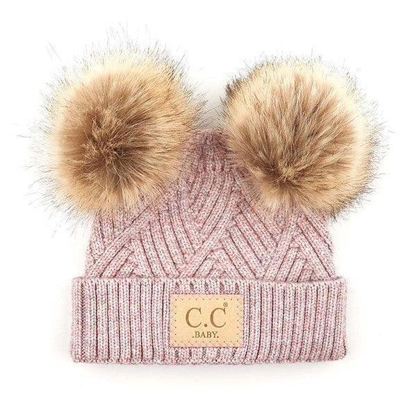 CC Baby Double Pom Criss-Cross Pattern Beanie - Jessiz Boutique