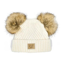 CC Baby Double Pom Criss-Cross Pattern Beanie - Jessiz Boutique