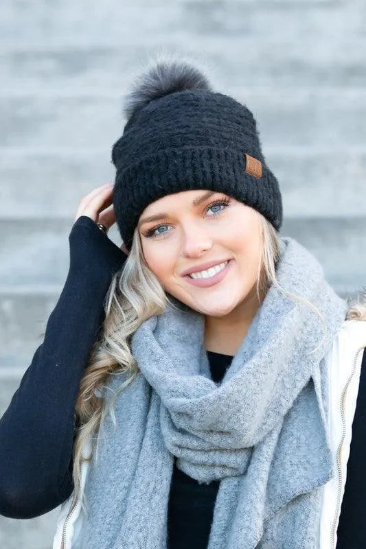 CC Ultra Soft Fur Pom Beanie - Jessiz Boutique