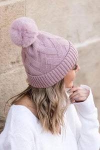 Chunky Knit Fur Pom Beanie - Jessiz Boutique