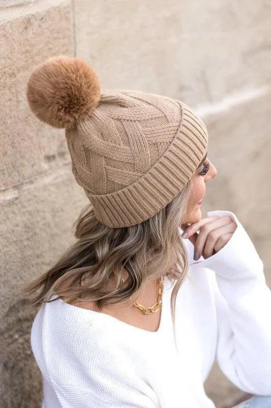 Chunky Knit Fur Pom Beanie - Jessiz Boutique