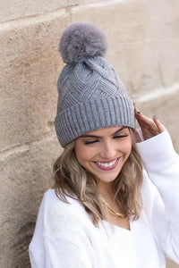 Chunky Knit Fur Pom Beanie - Jessiz Boutique