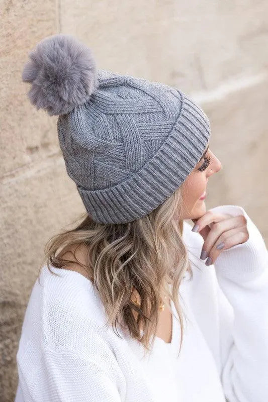 Chunky Knit Fur Pom Beanie - Jessiz Boutique