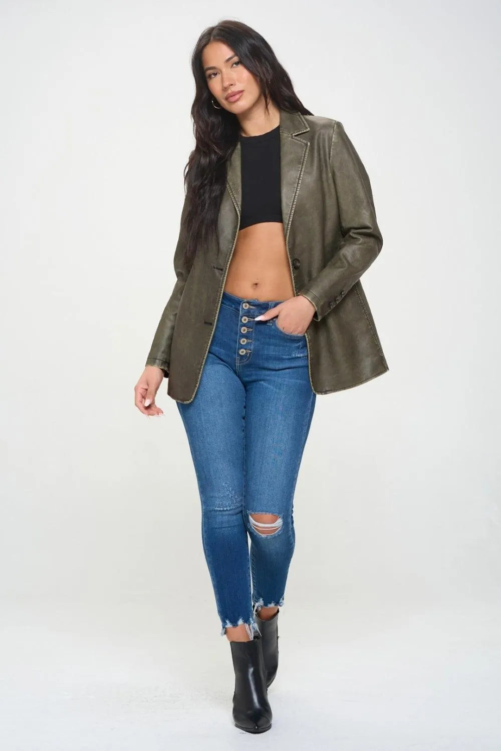 Coalition LA Single-Breasted Vegan Leather Blazer - Jessiz Boutique