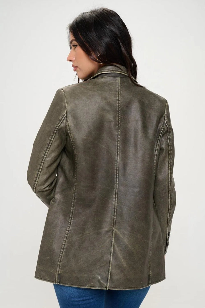 Coalition LA Single-Breasted Vegan Leather Blazer - Jessiz Boutique