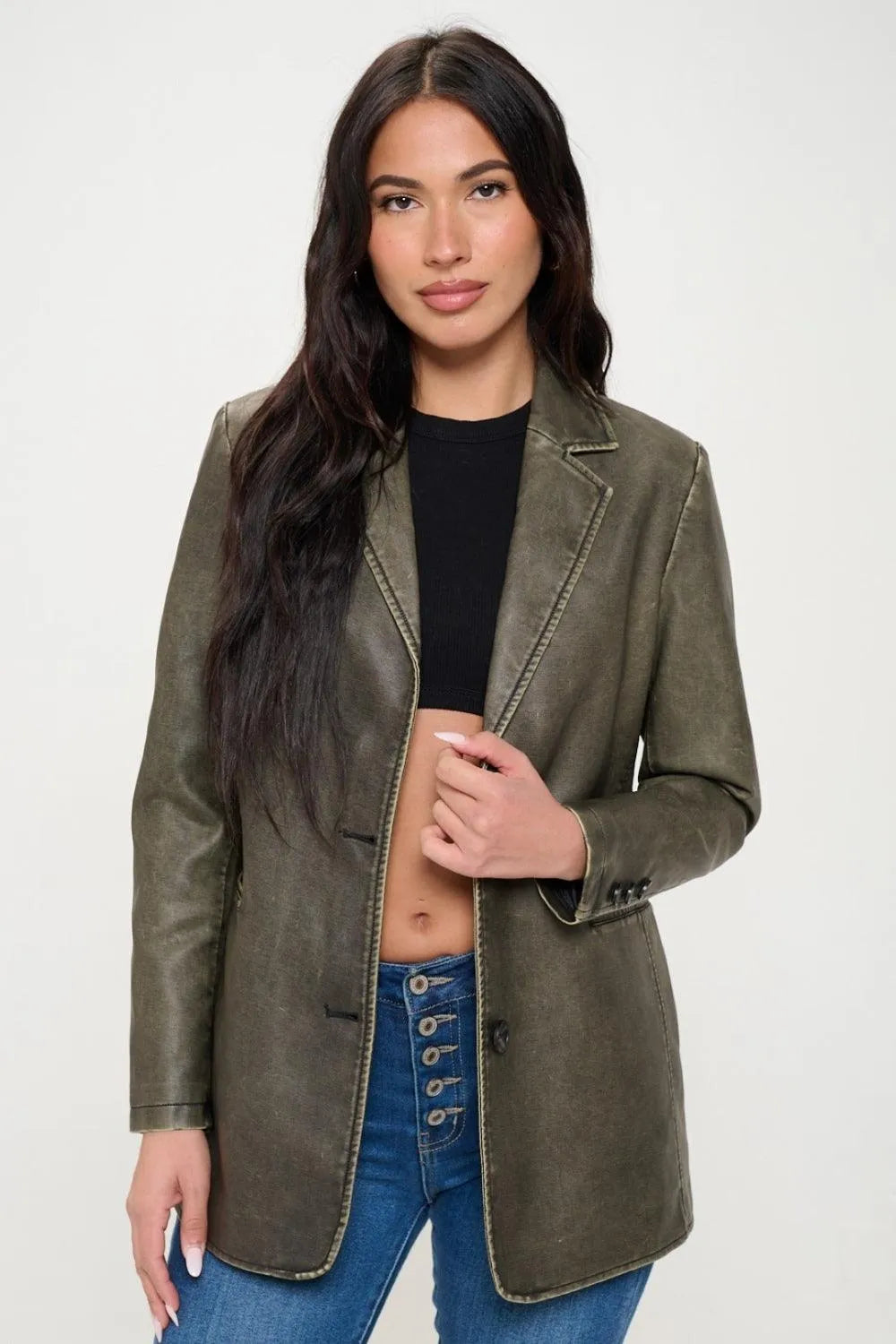 Coalition LA Single-Breasted Vegan Leather Blazer - Jessiz Boutique