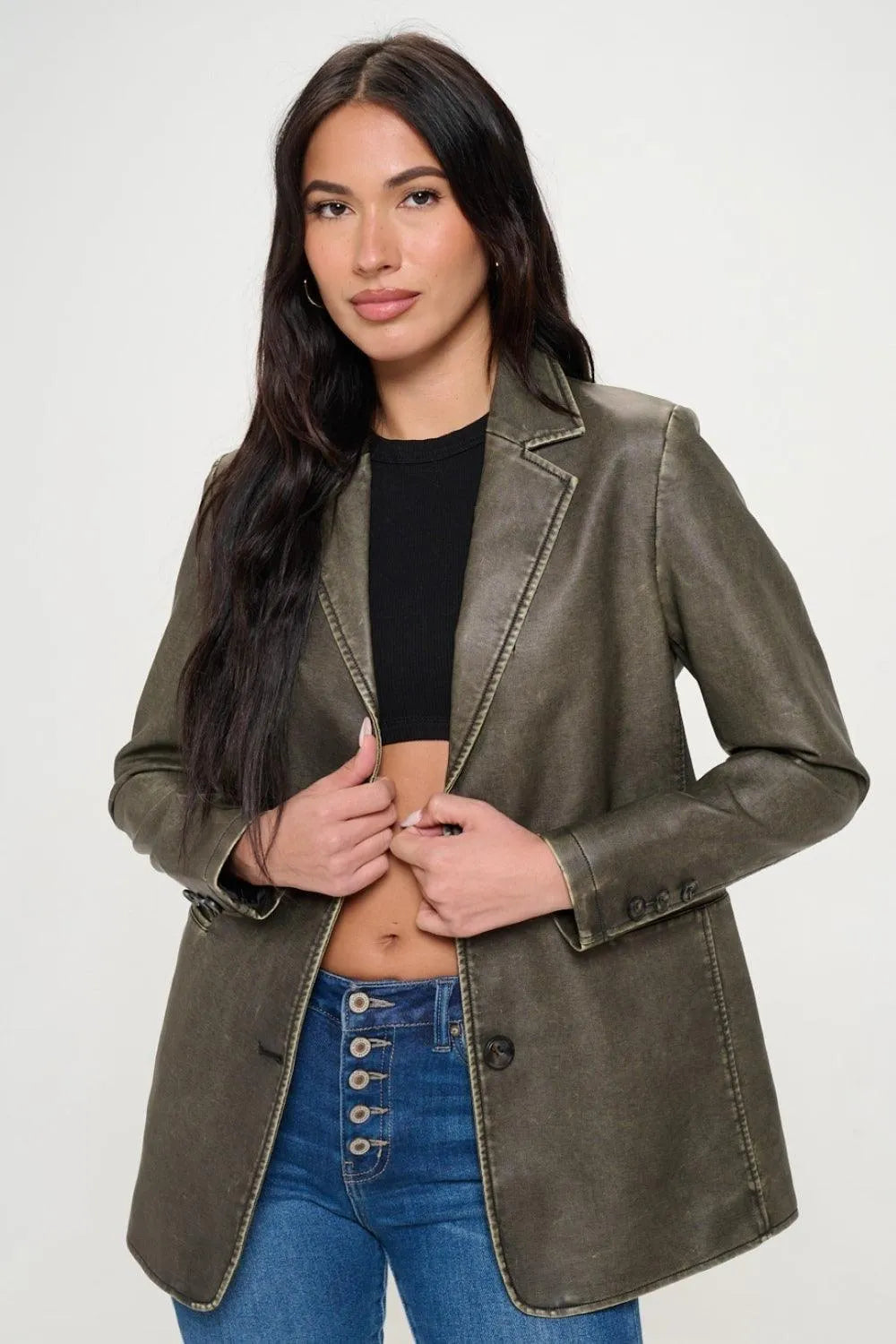 Coalition LA Single-Breasted Vegan Leather Blazer - Jessiz Boutique