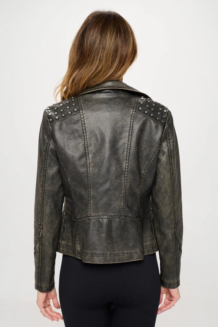 Coalition LA Studded Classic Moto Faux Leather Jacket - Jessiz Boutique