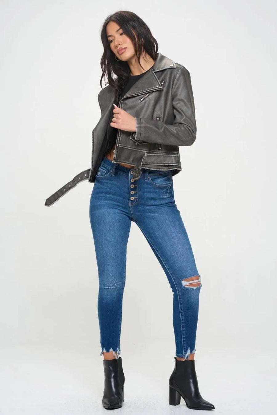 Coalition LA Zip Up Biker Jacket with Belt - Jessiz Boutique