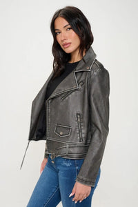 Coalition LA Zip Up Biker Jacket with Belt - Jessiz Boutique