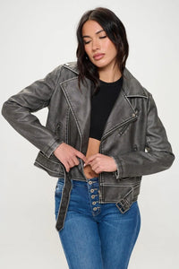 Coalition LA Zip Up Biker Jacket with Belt - Jessiz Boutique