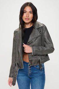 Coalition LA Zip Up Biker Jacket with Belt - Jessiz Boutique