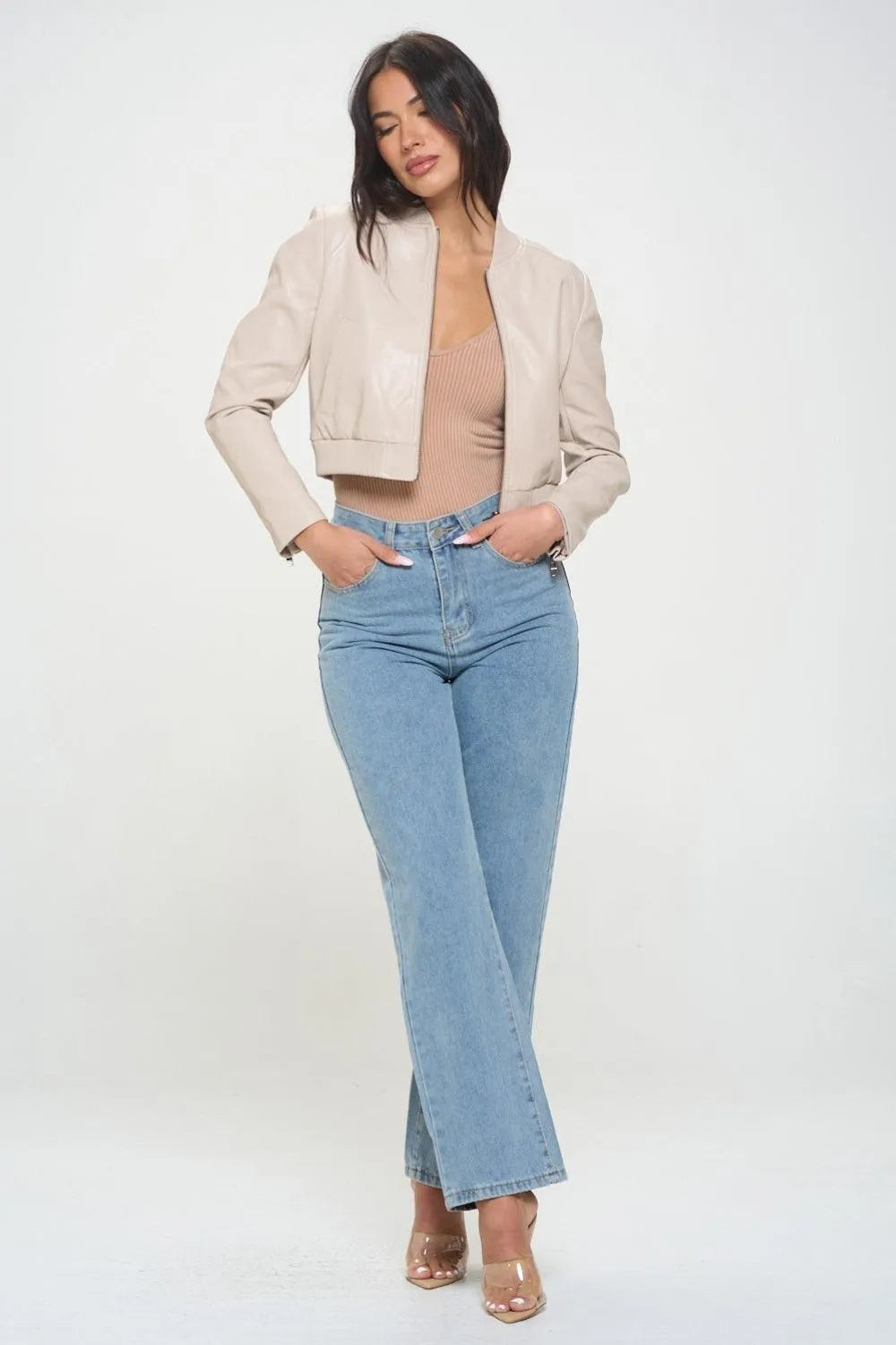 Coalition LA Zip Up Cropped Bomber Jacket - Jessiz Boutique