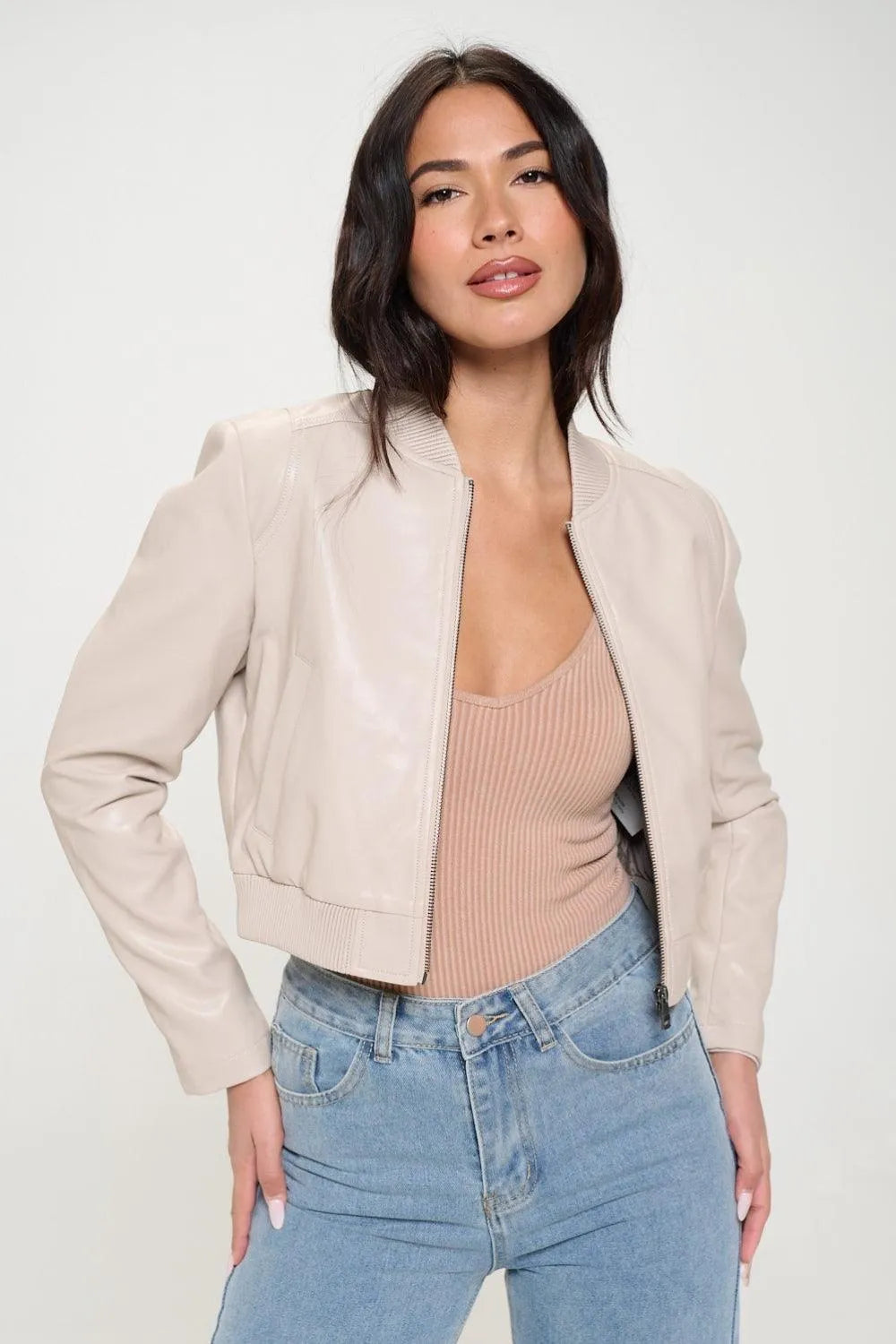 Coalition LA Zip Up Cropped Bomber Jacket - Jessiz Boutique