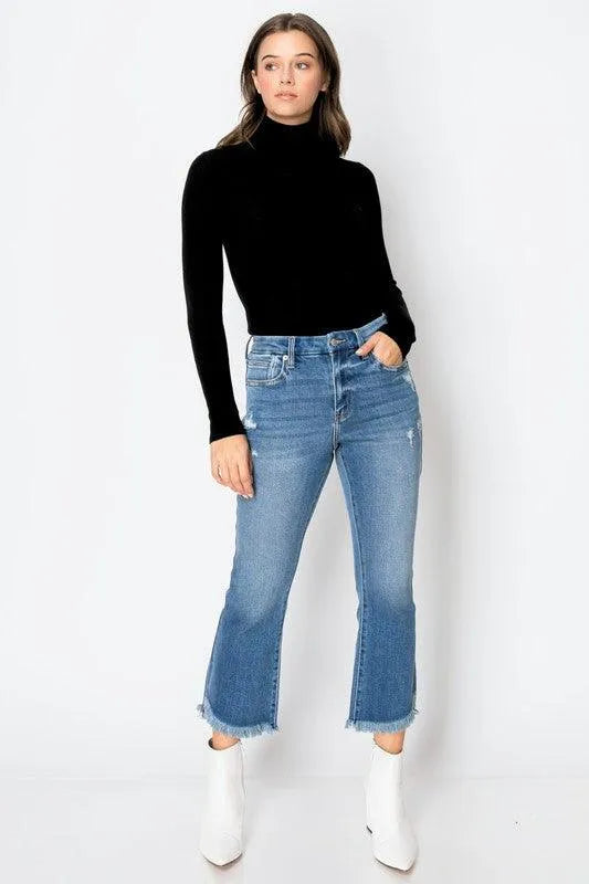 Corset Jeans High Rise Fringe Crop Flare - Jessiz Boutique