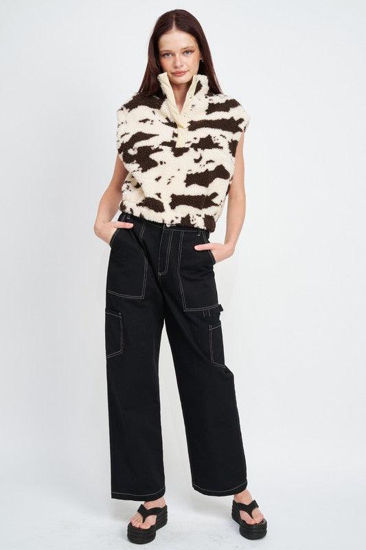 Cow Print Vest With Zipper - Jessiz Boutique