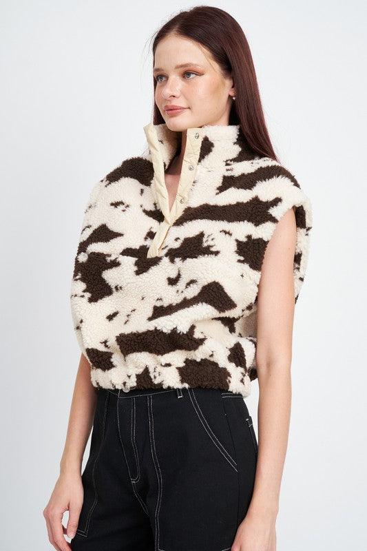 Cow Print Vest With Zipper - Jessiz Boutique