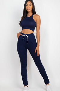 Crop Top & Ruched Drawstring Pants Set - Jessiz Boutique