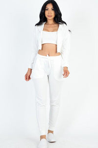 Cropped Cami with Zip-up Jacket and Joggers Set - Jessiz Boutique