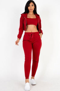 Cropped Cami with Zip-up Jacket and Joggers Set - Jessiz Boutique