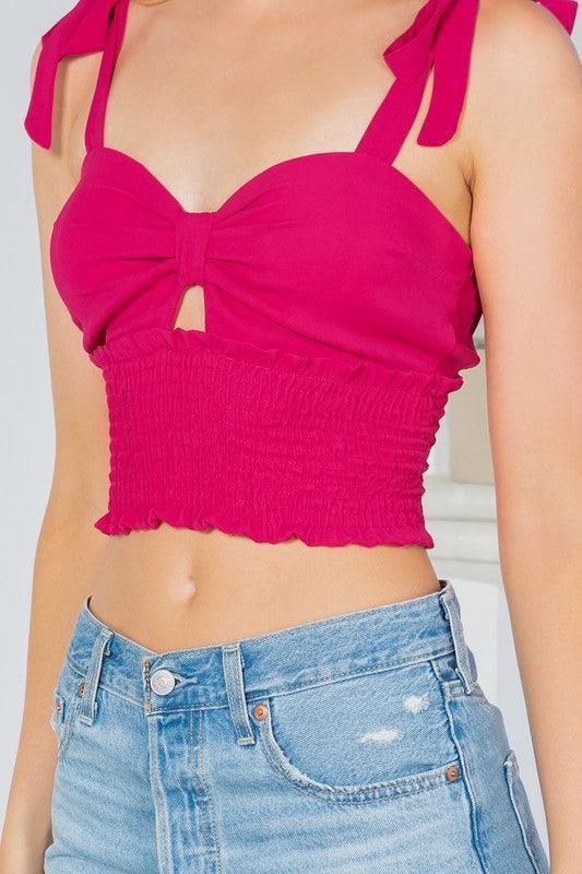 Cut Out Tie Shoulder Smocked Waist Top - Jessiz Boutique