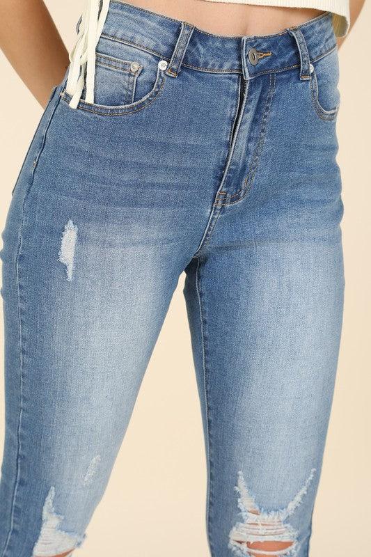 Dark Wash Distressed Skinny Jeans - Jessiz Boutique
