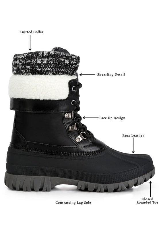 Delphine Knitted Collar Lace Up Boots - Jessiz Boutique