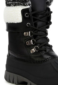 Delphine Knitted Collar Lace Up Boots - Jessiz Boutique